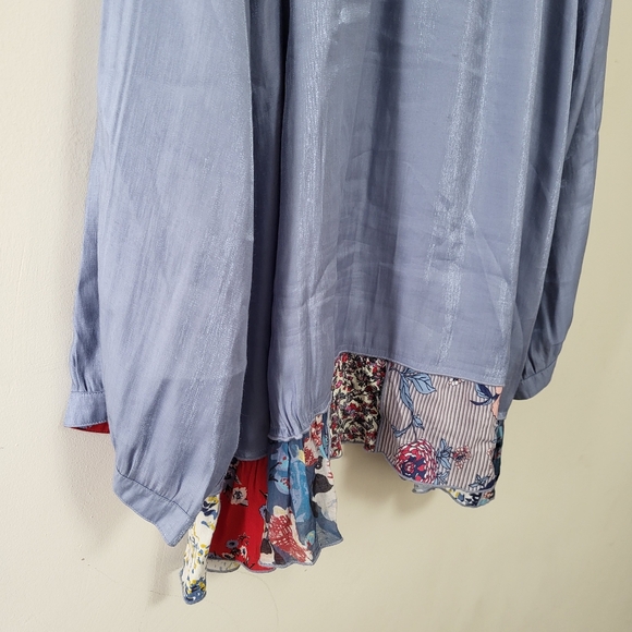 John Mark Women’s Blue Haze Satin French Blue Patchwork Peasant Top 3X boho - Picture 4 of 10